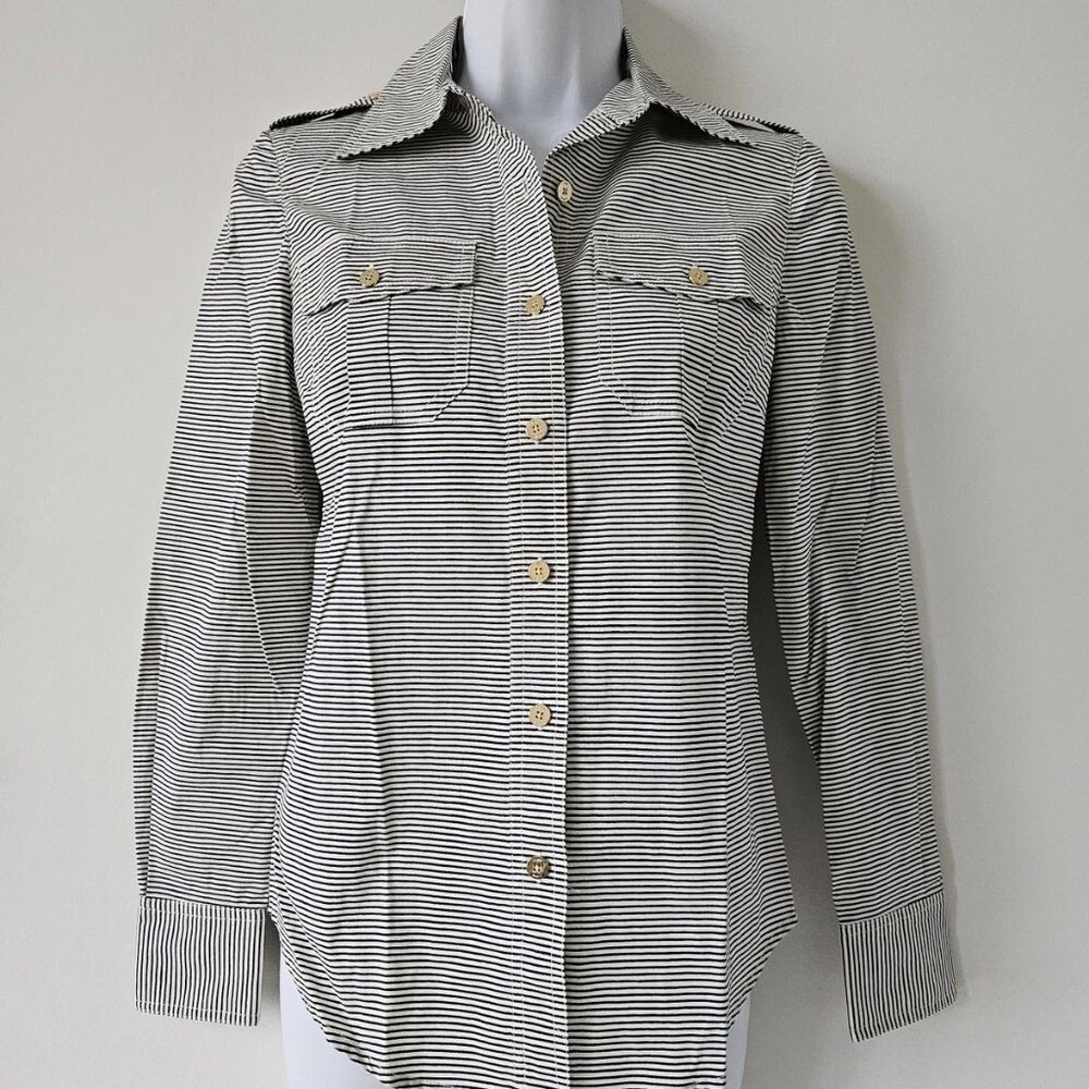 NWT TORY BURCH Cotton Blend Black White Stripe Brigitte Blouse Top Shirt 0